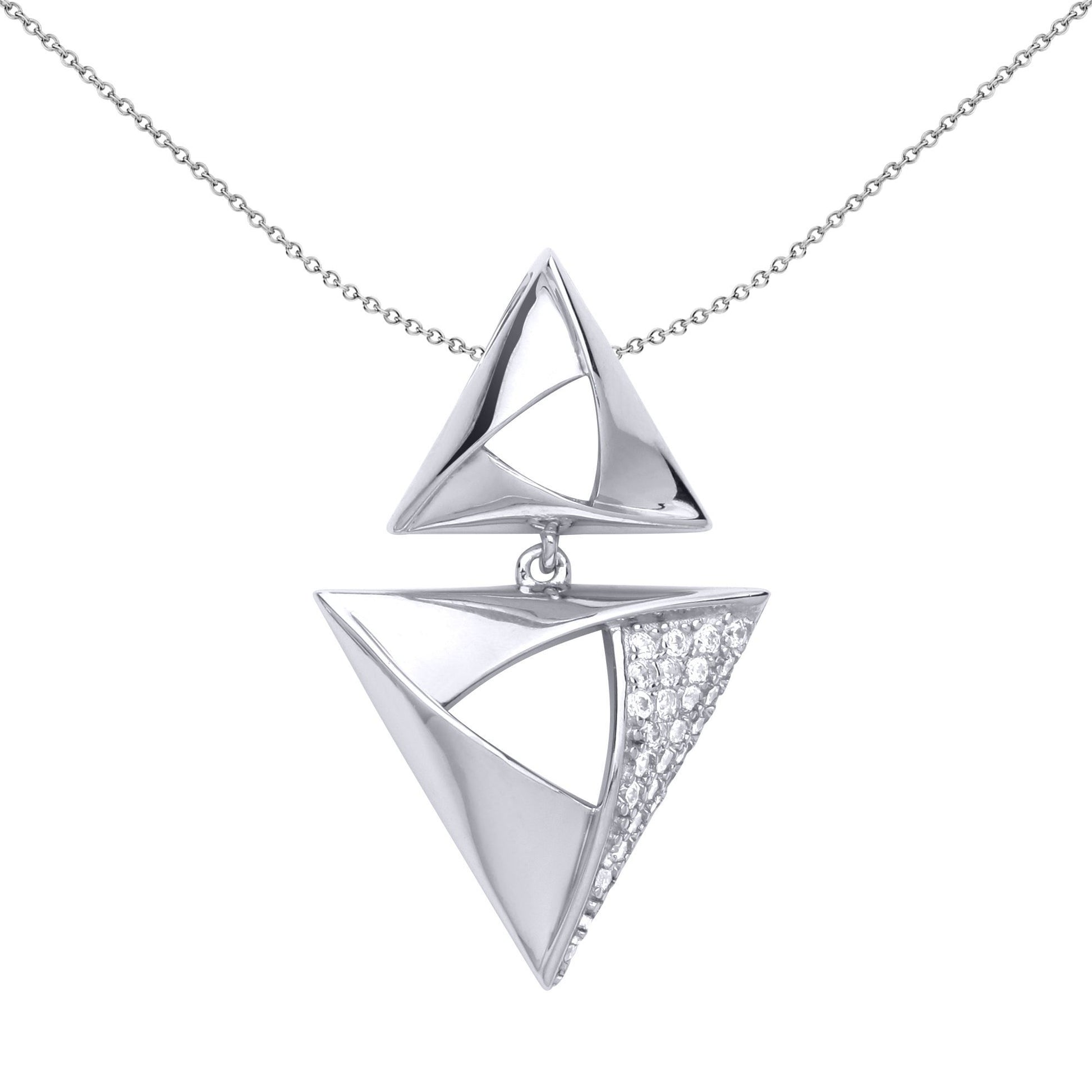 Silver  CZ Triangle Hamantaschen Charm Necklace - GVP466