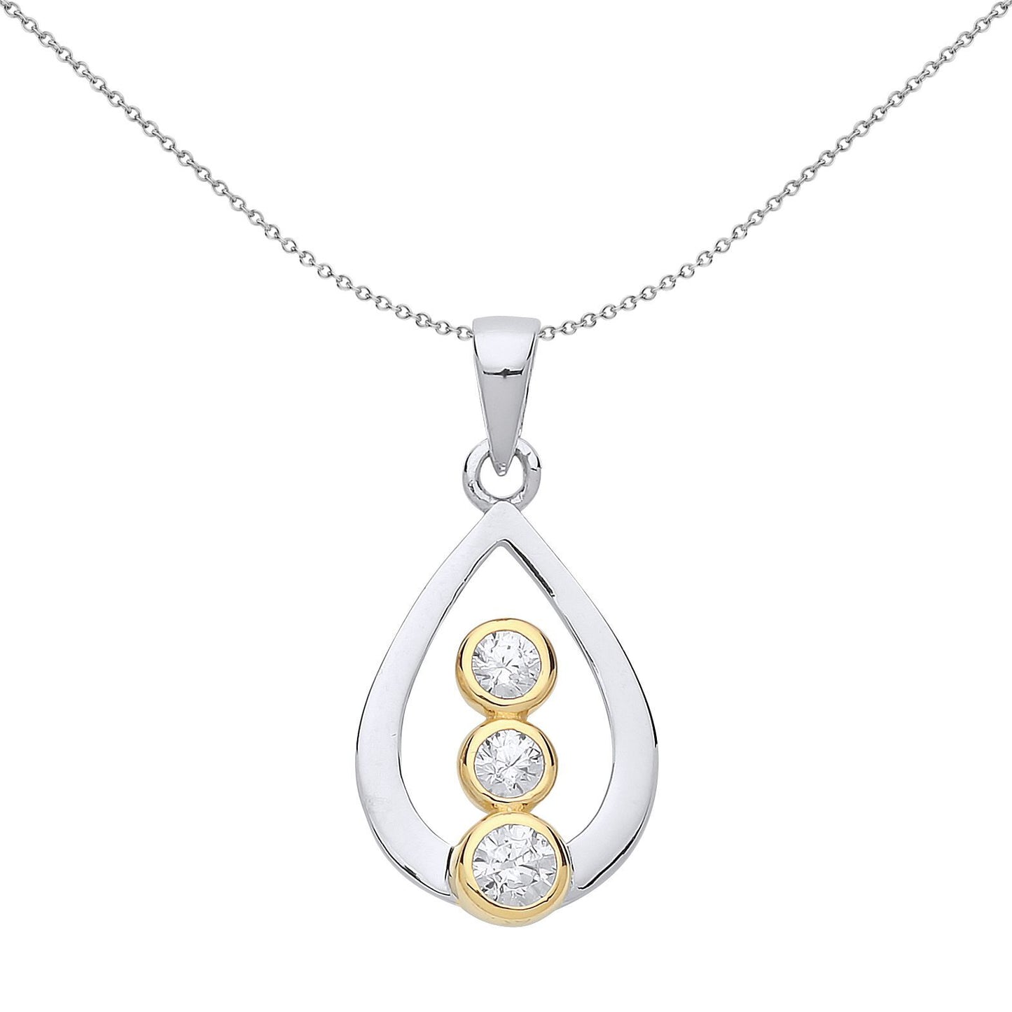 Gilded Silver  CZ Trilogy Pear Tear Pendant Necklace - GVP470
