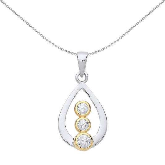 Gilded Silver  CZ Trilogy Pear Tear Pendant Necklace - GVP470