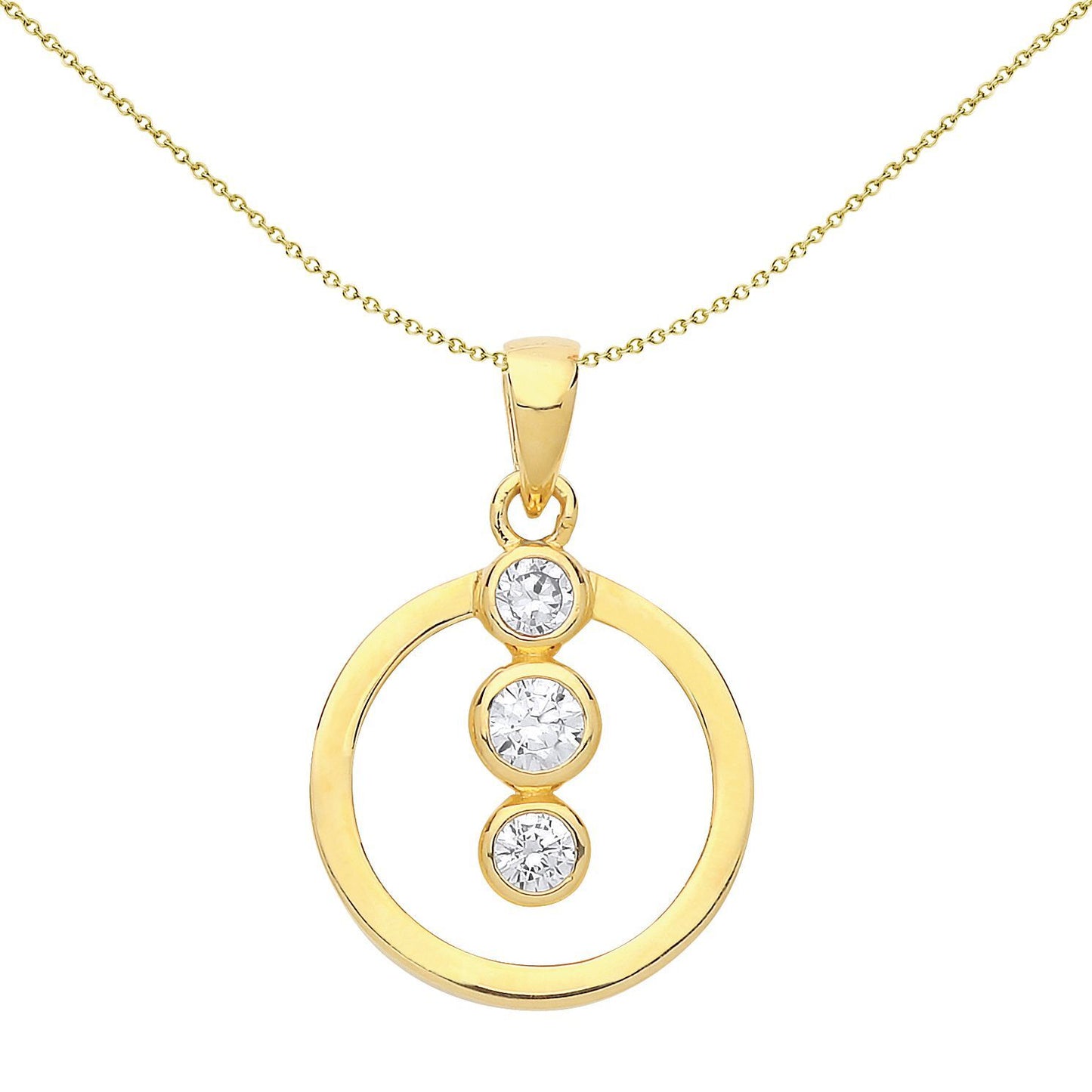 Gilded Silver  CZ Trilogy Hoop Pendant Necklace - GVP471