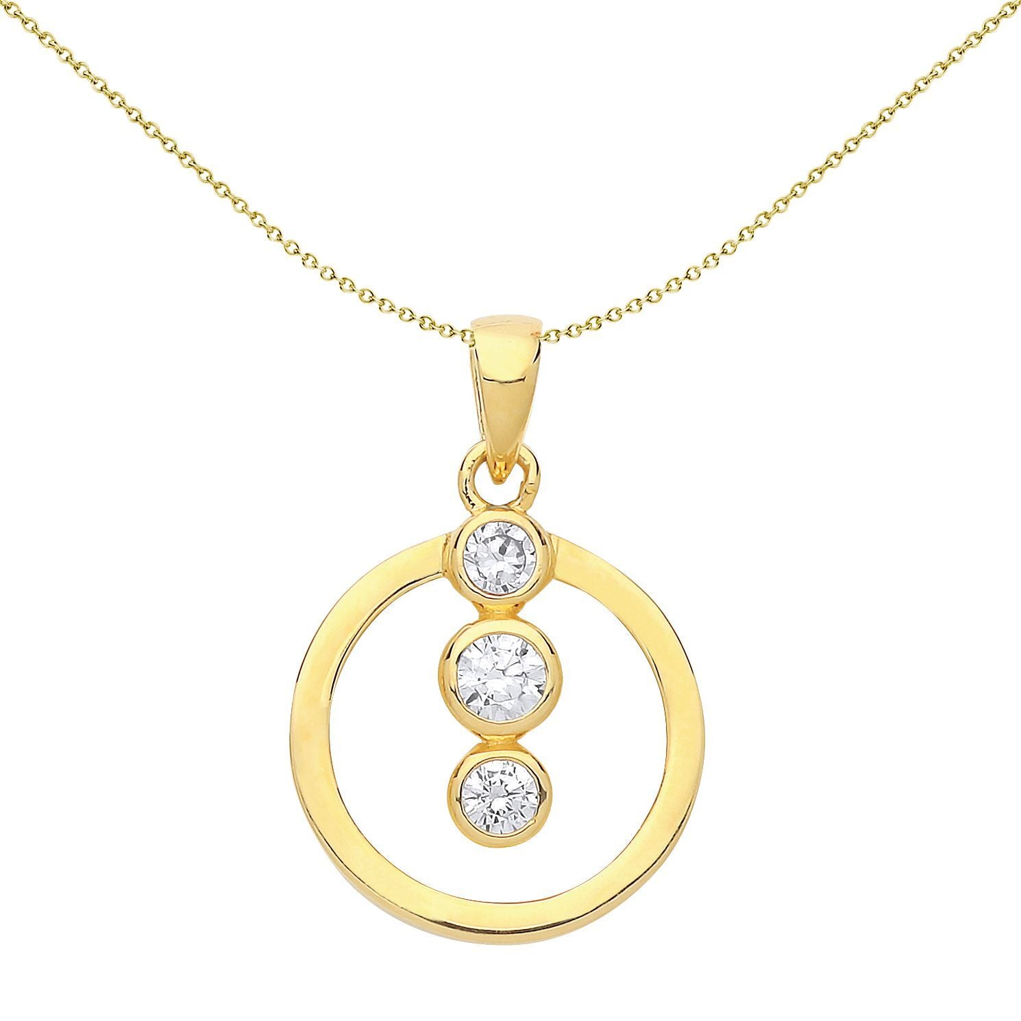 Gilded Silver  CZ Trilogy Hoop Pendant Necklace - GVP471