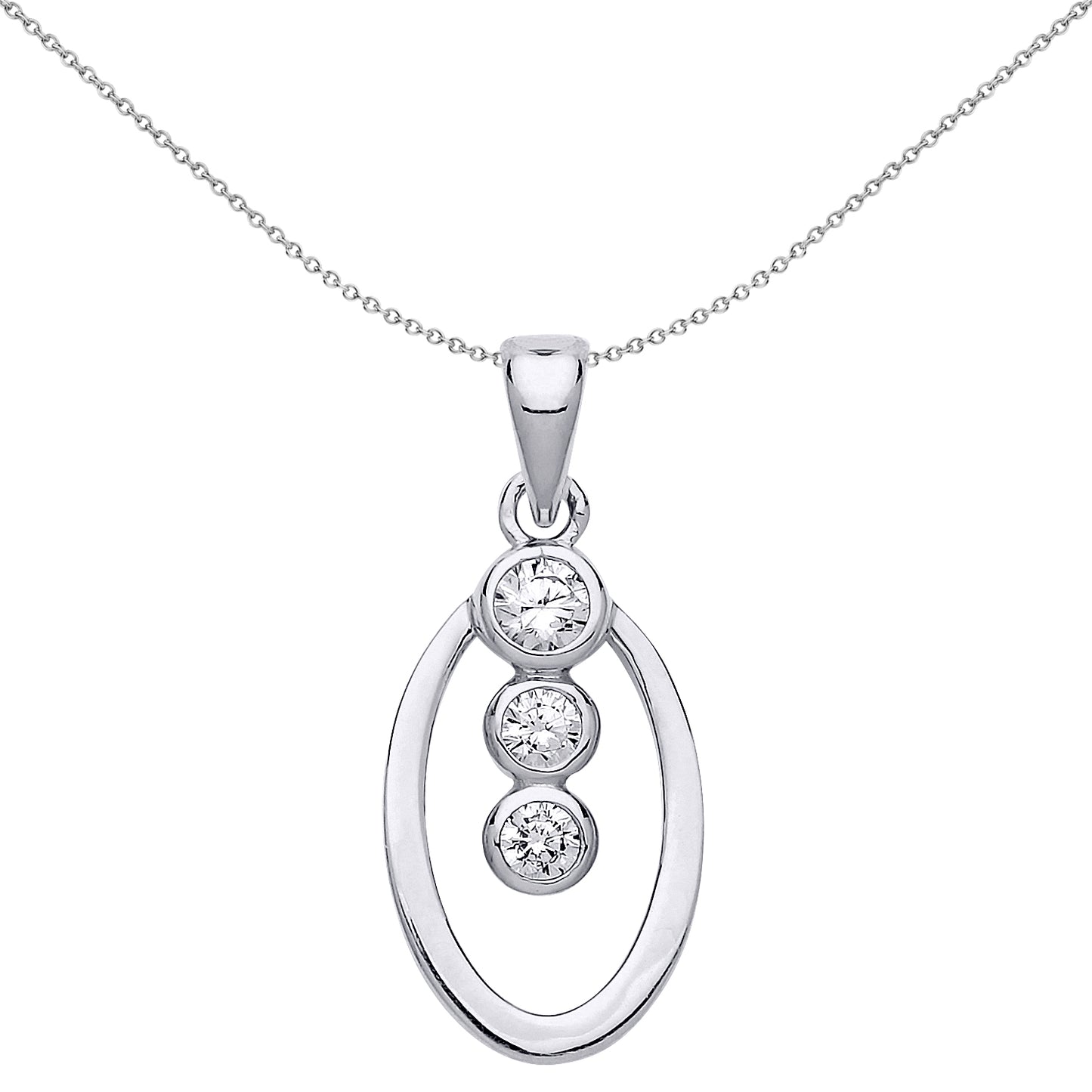 Silver  CZ Trilogy Oval Hoop Pendant Necklace 18 inch - GVP472