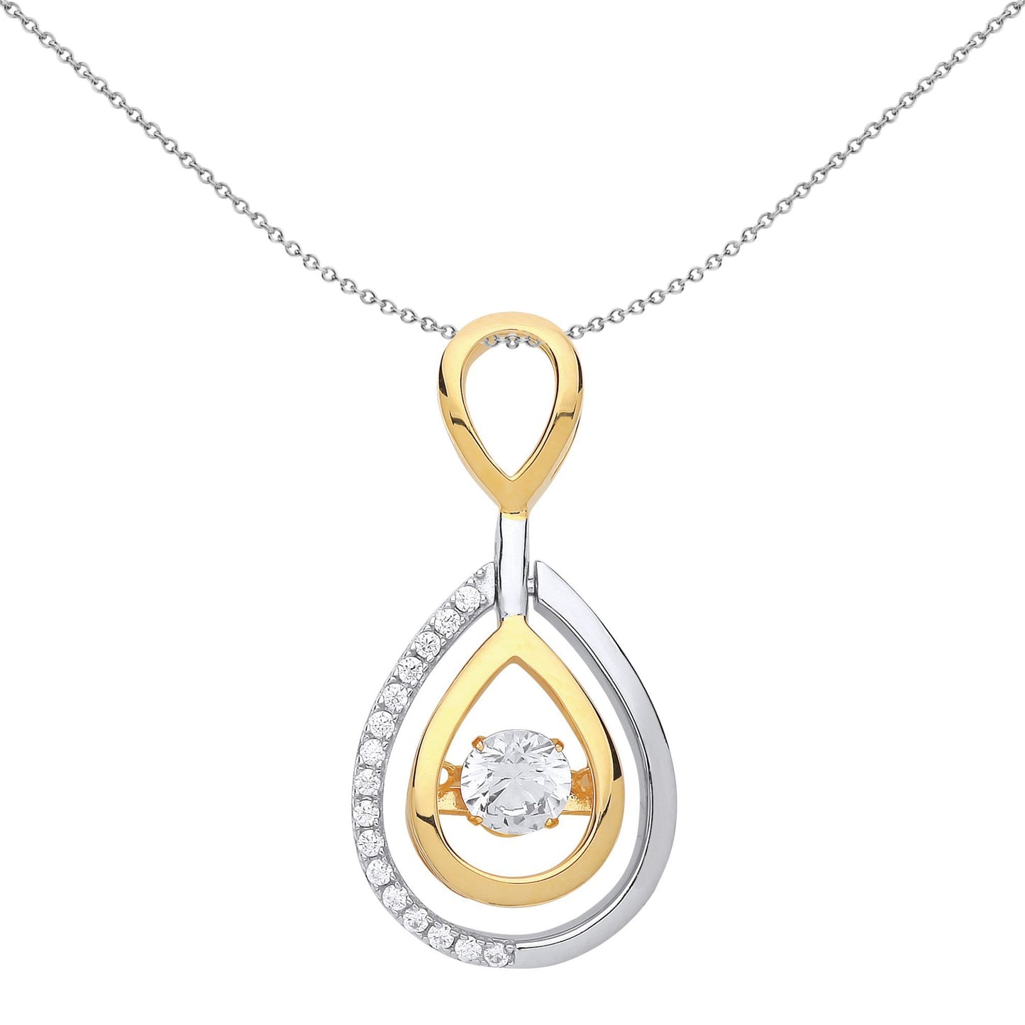 Gilded Silver  CZ Avocado Tear Drop Solitaire Pendant Necklace - GVP474