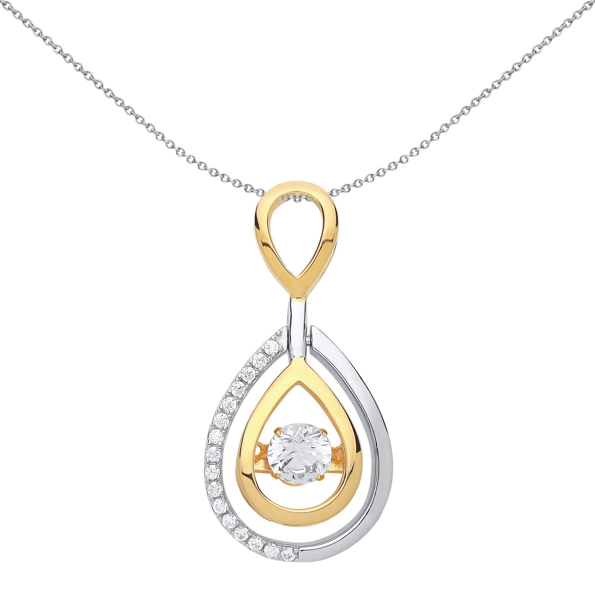 Gilded Silver  CZ Avocado Tear Drop Solitaire Pendant Necklace - GVP474