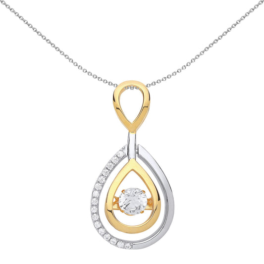 Gilded Silver  CZ Avocado Tear Drop Solitaire Pendant Necklace - GVP474