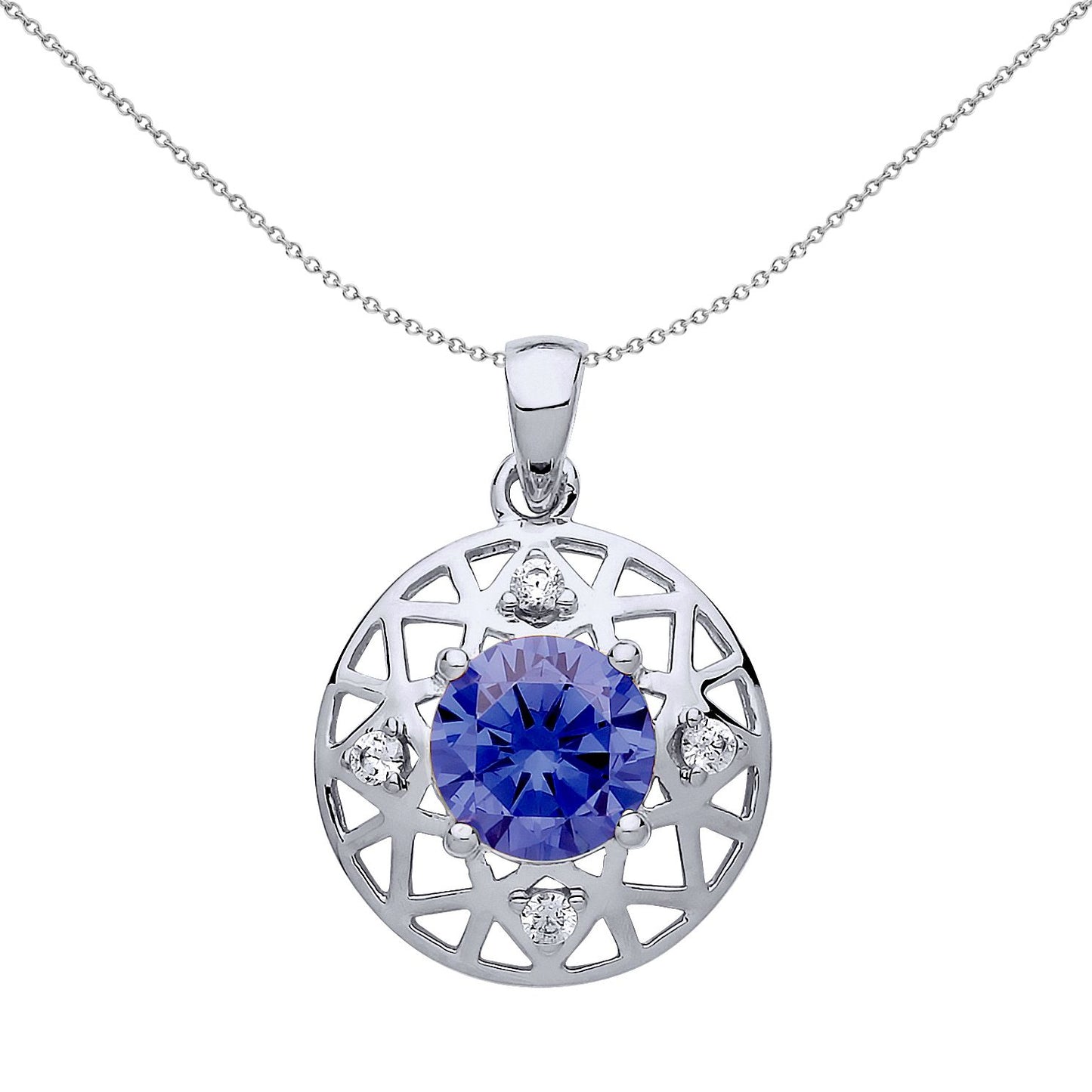 Silver  Lilac CZ Moonlight Frost Pendant Necklace 18 inch - GVP476