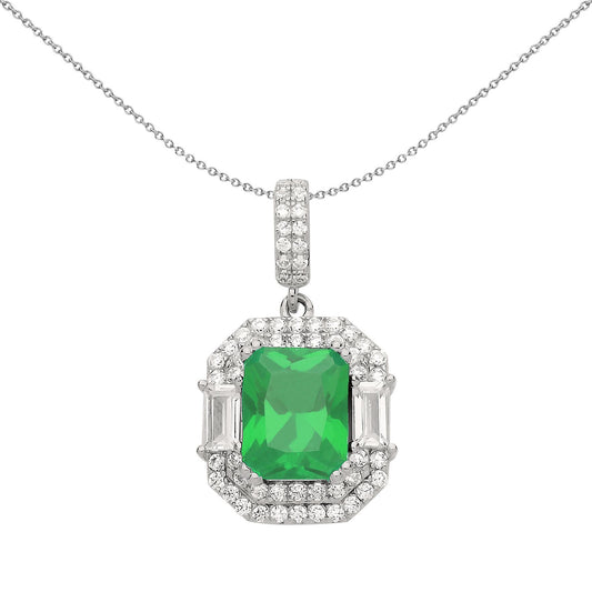 Silver  Green Radiant CZ Octagon Amphitheatre Pendant Necklace - GVP479EM