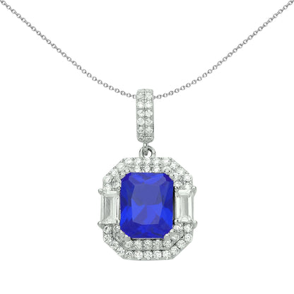 Silver  Blue Radiant CZ Octagon Amphitheatre Pendant Necklace - GVP479SAP