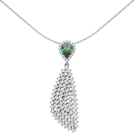 Silver  Green Pear Cut CZ Yacht Boat Sail Necklace 18 inch - GVP483