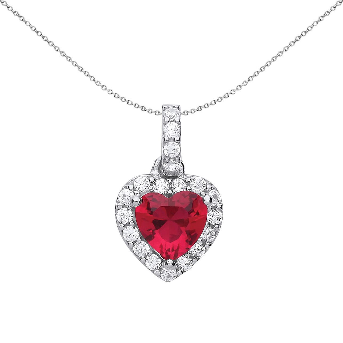 Silver  Red CZ Halo Love Heart Charm Encrusted Bail Pendant - GVP484