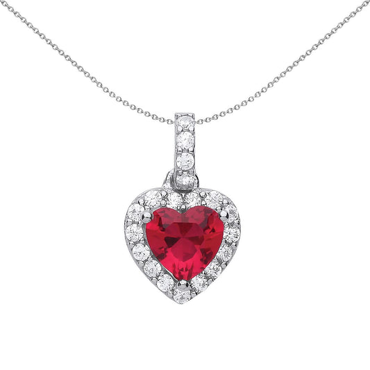 Silver  Red CZ Halo Love Heart Charm Encrusted Bail Pendant - GVP484