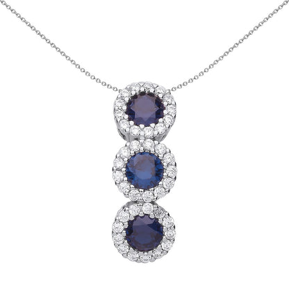Silver  Blue CZ Trilogy Halo Cluster Pendant Necklace 18 inch - GVP485SAP