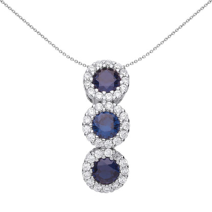 Silver  Blue CZ Trilogy Halo Cluster Pendant Necklace - GVP485SAP
