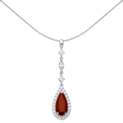 Silver  Red Pear Marquise CZ Tears of Joy Halo Necklace - GVP487RU