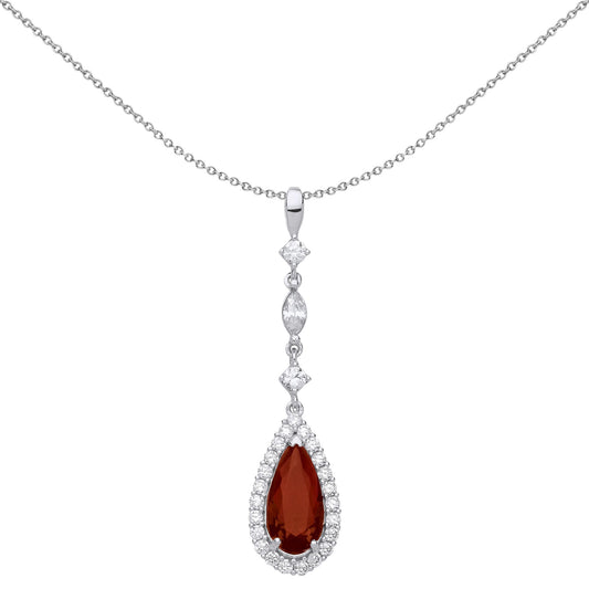 Silver  Red Pear Marquise CZ Tears of Joy Halo Necklace - GVP487RU