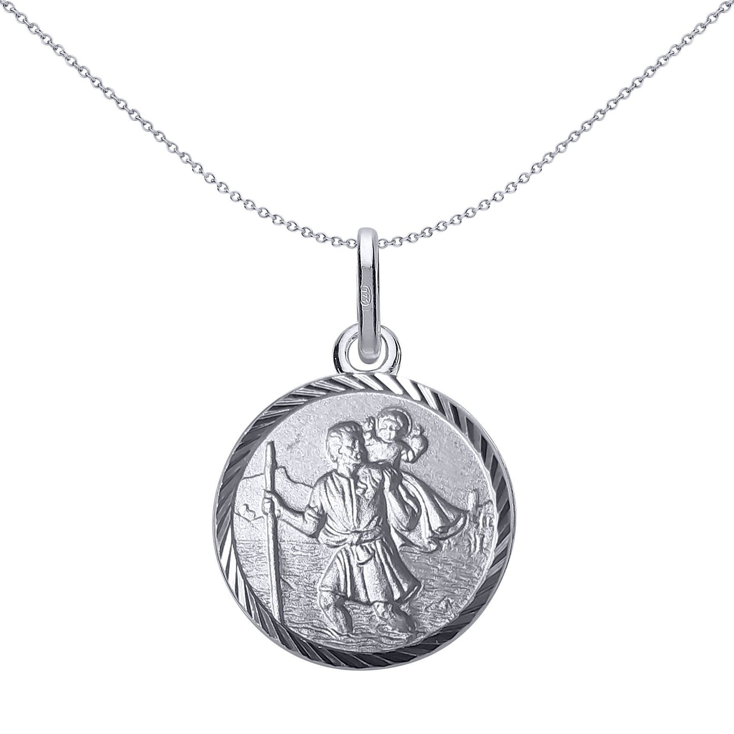 Unisex Silver  St Christopher Medallion Necklace 16mm - GVP492