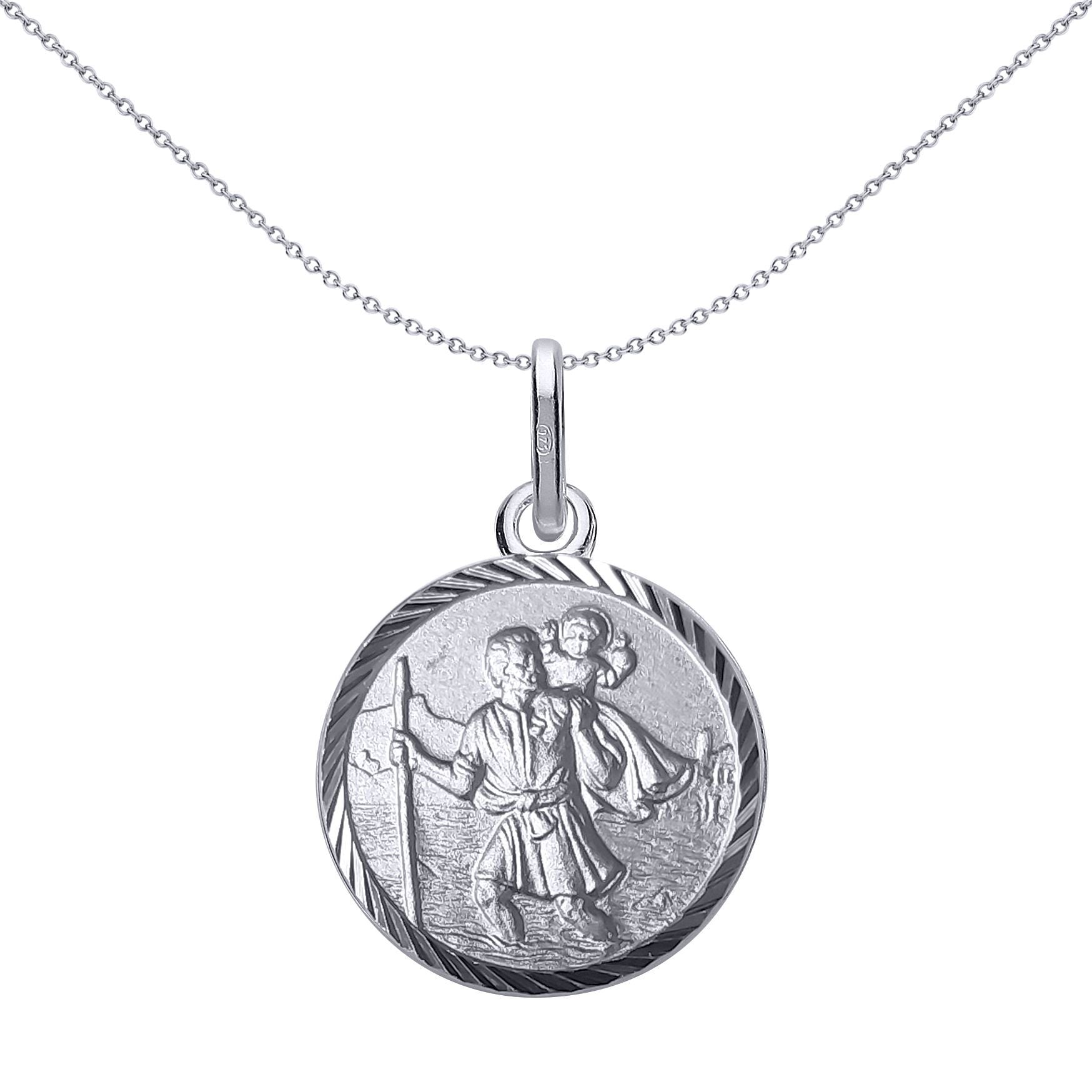 Unisex Silver  St Christopher Medallion Necklace 16mm - GVP492