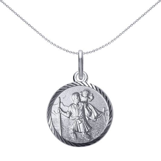 Unisex Silver  St Christopher Medallion Necklace 16mm 18 inch - GVP492