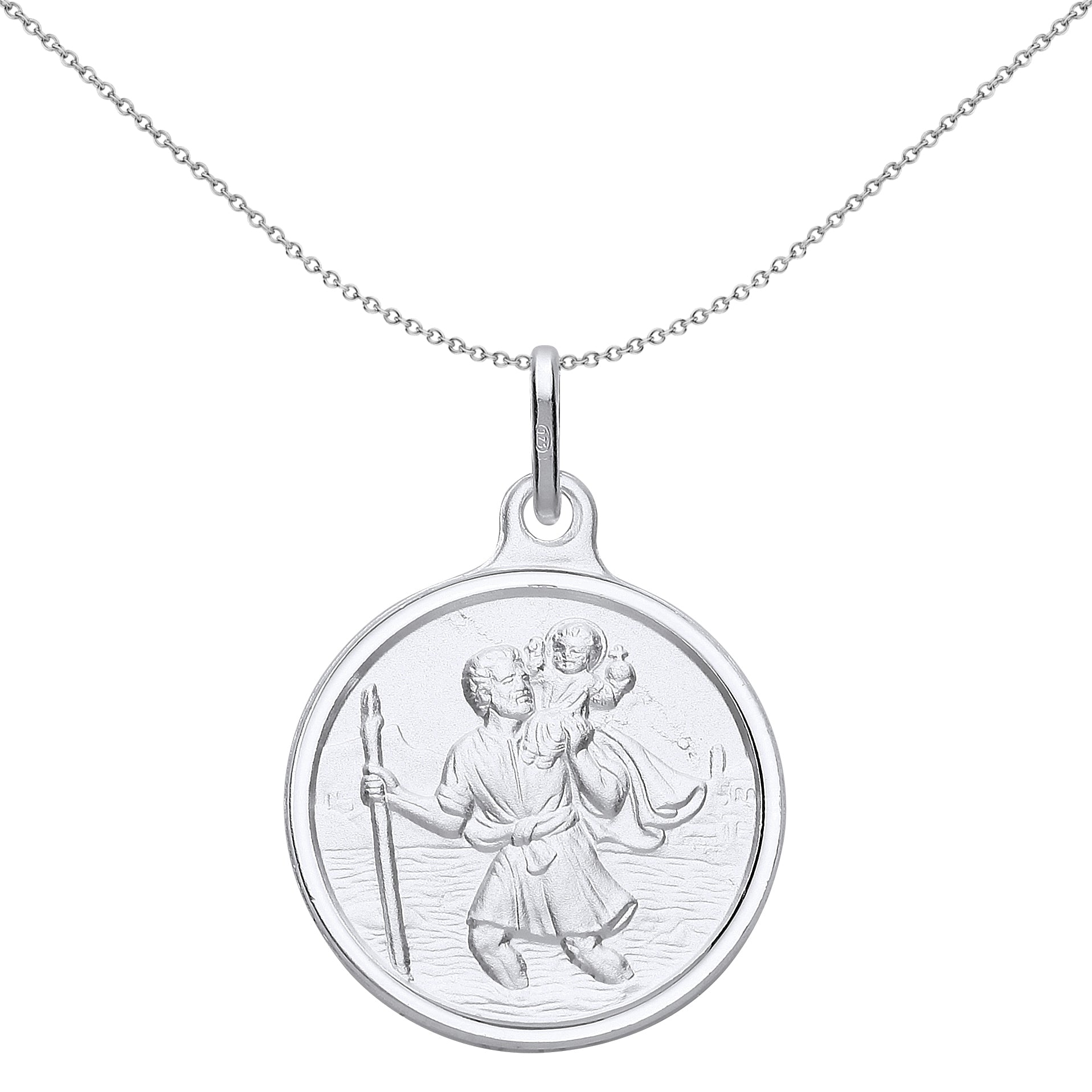 Unisex Silver  St Christopher Medallion Necklace 20mm 18 inch - GVP493