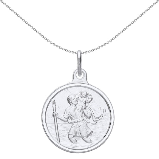 Unisex Silver  St Christopher Medallion Necklace 20mm 18 inch - GVP493