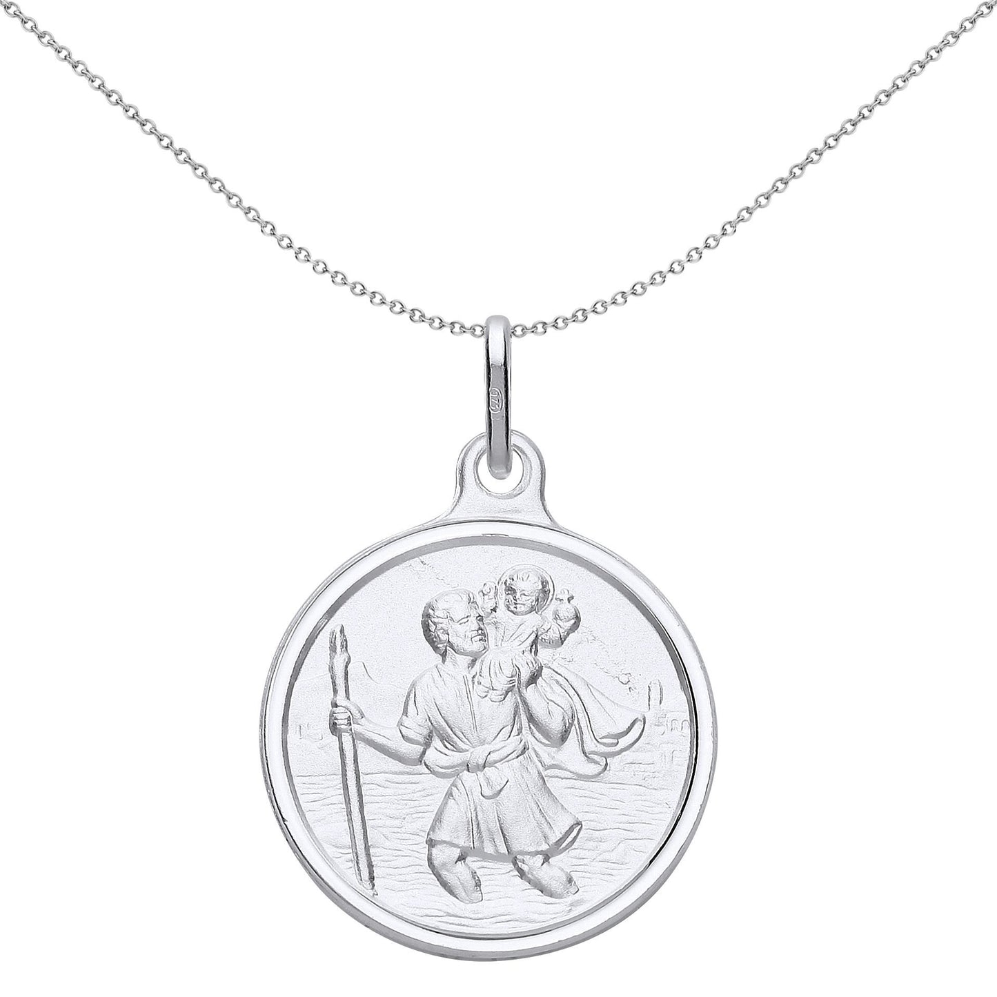 Unisex Silver  St Christopher Medallion Necklace 20mm - GVP493