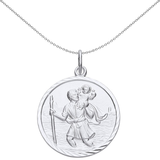 Unisex Silver  St Christopher Medallion Necklace 26mm 18 inch - GVP494