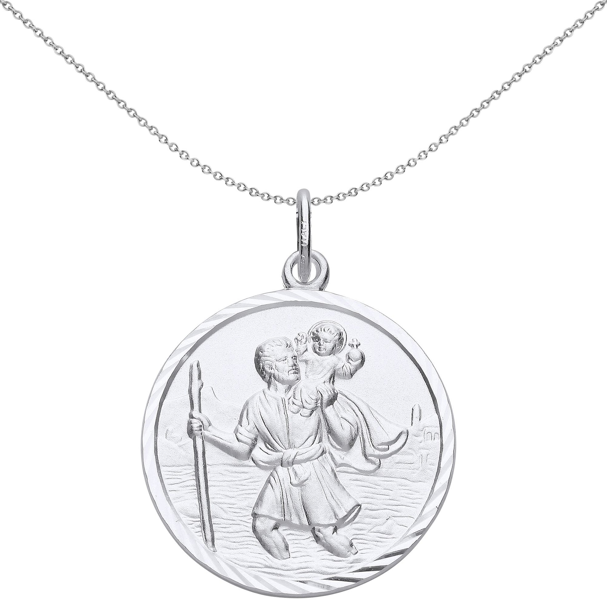 Unisex Silver  St Christopher Medallion Necklace 26mm 18 inch - GVP494