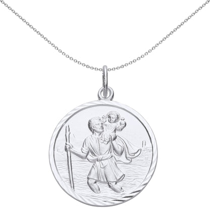 Unisex Silver  St Christopher Medallion Necklace 26mm 18 inch - GVP494
