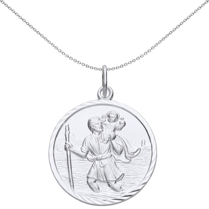 Unisex Silver  St Christopher Medallion Necklace 26mm - GVP494