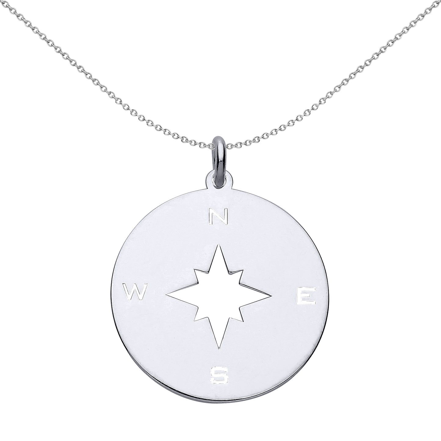 Silver  NSEW Compass Medallion Necklace 18 inch - GVP495