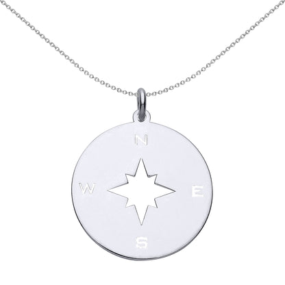 Silver  NSEW Compass Medallion Necklace 18 inch - GVP495