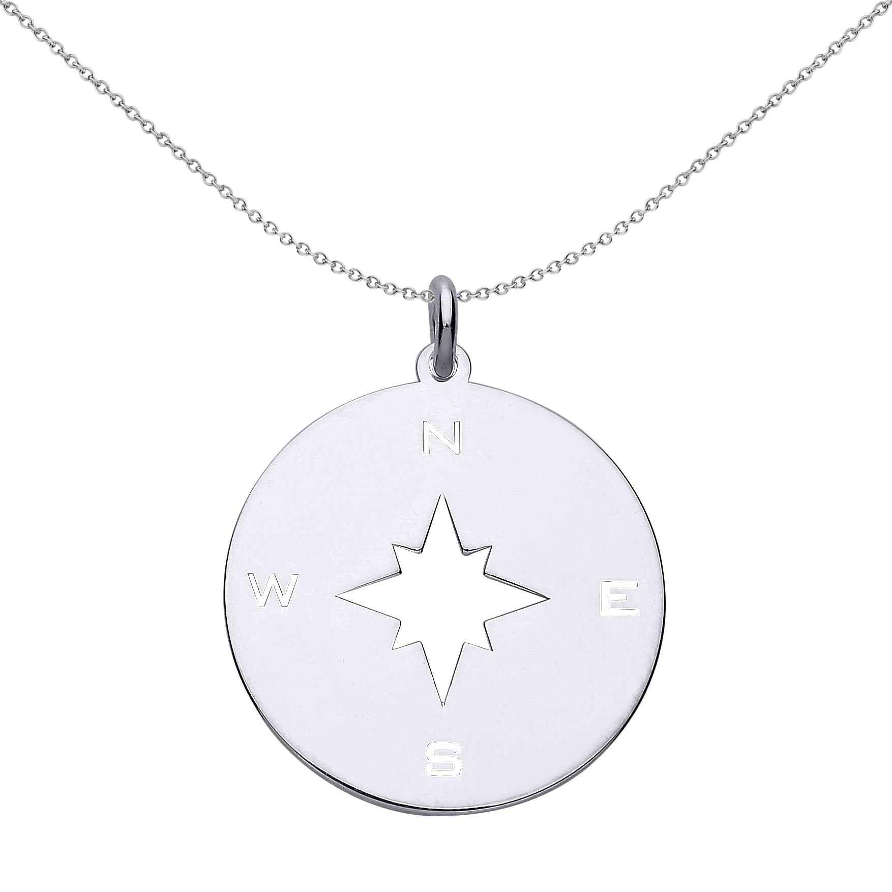 Silver  NSEW Compass Medallion Necklace 18 inch - GVP495