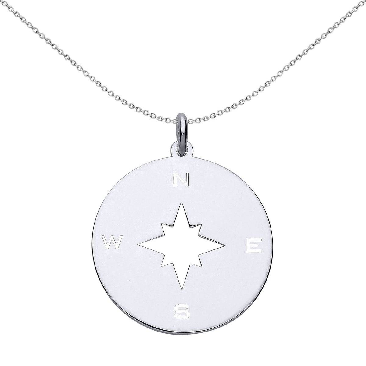 Sterling Silver  Rose Disc NSEW Compass Medallion Necklace - GVP495