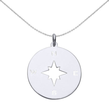 Sterling Silver  Rose Disc NSEW Compass Medallion Necklace - GVP495
