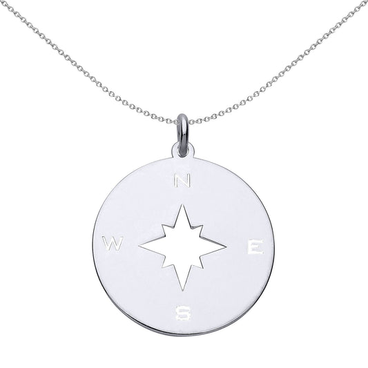 Sterling Silver  Rose Disc NSEW Compass Medallion Necklace - GVP495