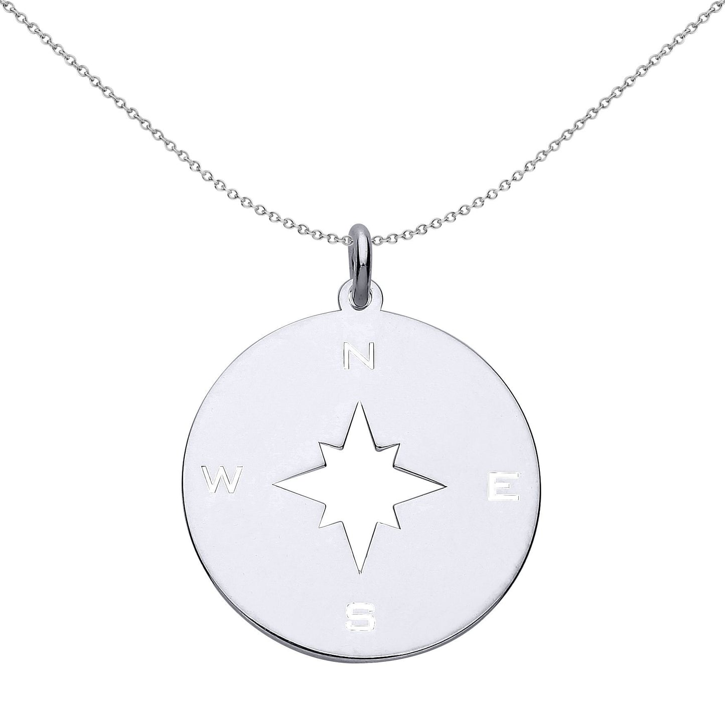 Silver  NSEW Compass Medallion Necklace - GVP495
