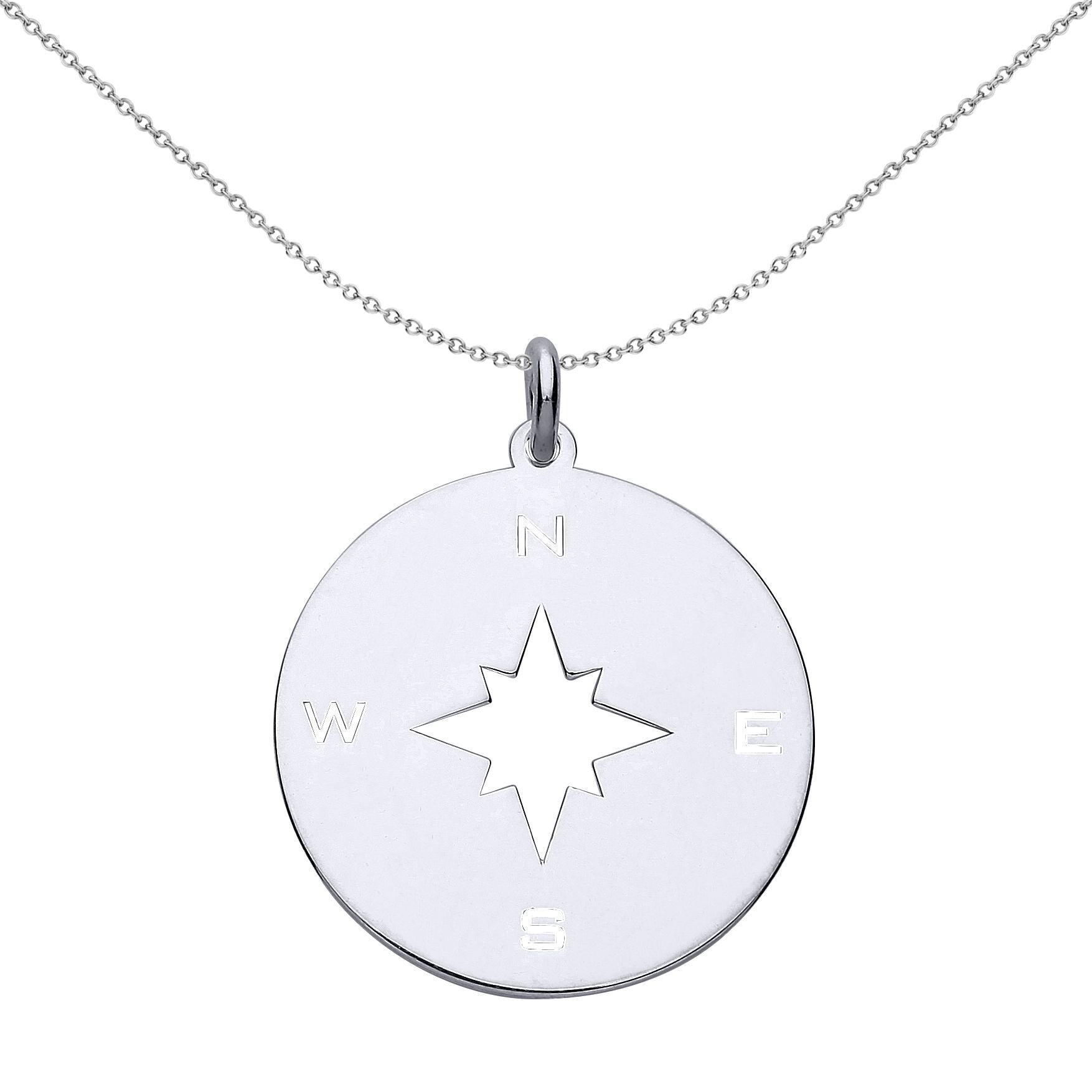 Silver  NSEW Compass Medallion Necklace - GVP495