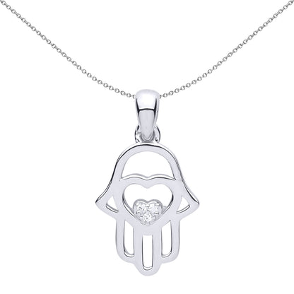 Silver  CZ Hamsa Love Heart Charm Necklace 18 inch - GVP496