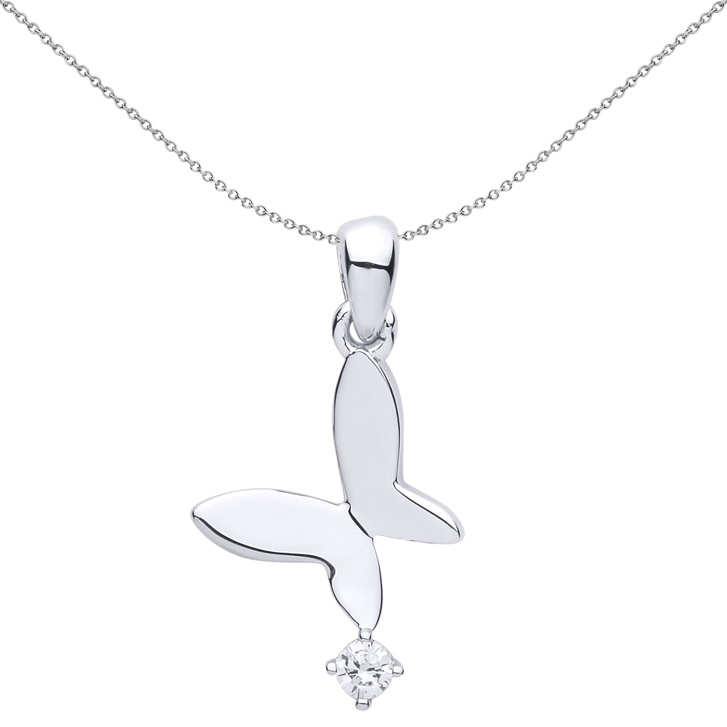 Silver  CZ Minimal Butterfly Charm Necklace 18 inch - GVP497