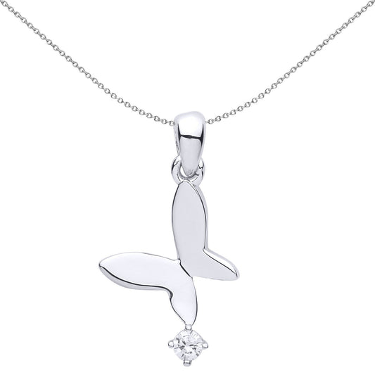 Sterling Silver  CZ Solitaire Minimal Butterfly Charm Necklace - GVP497