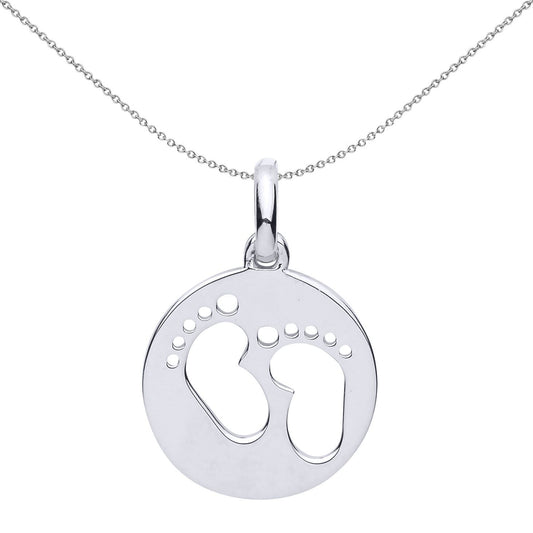 Sterling Silver  Baby Cutout Footprints Medallion Necklace - GVP498