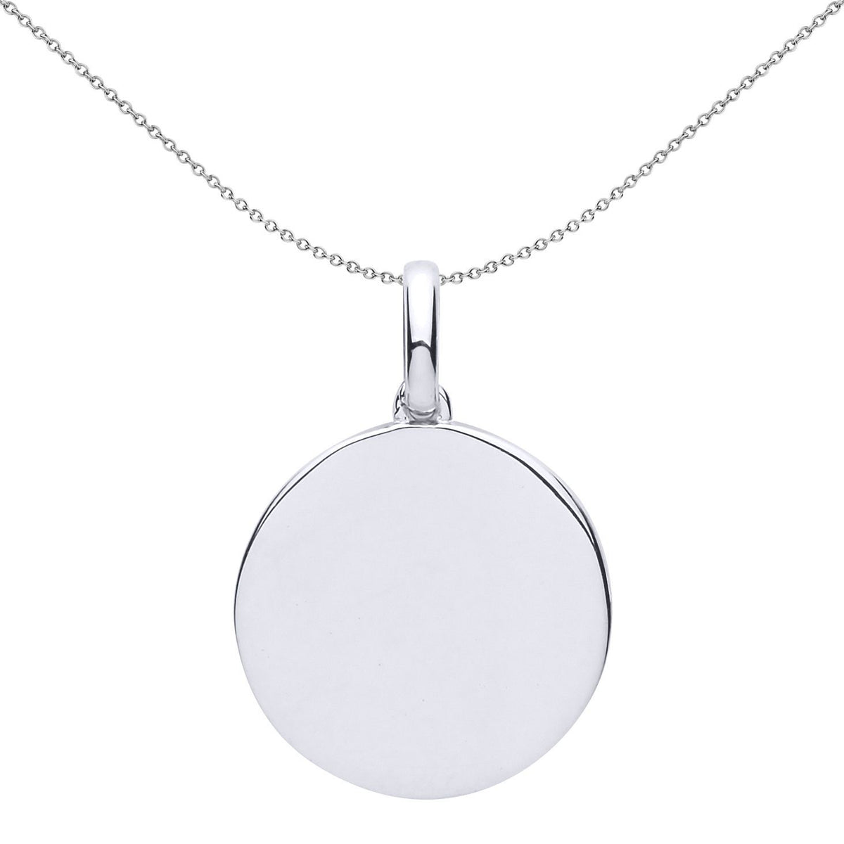 Sterling Silver  Plain Polished Round Disc Medallion Necklace - GVP499