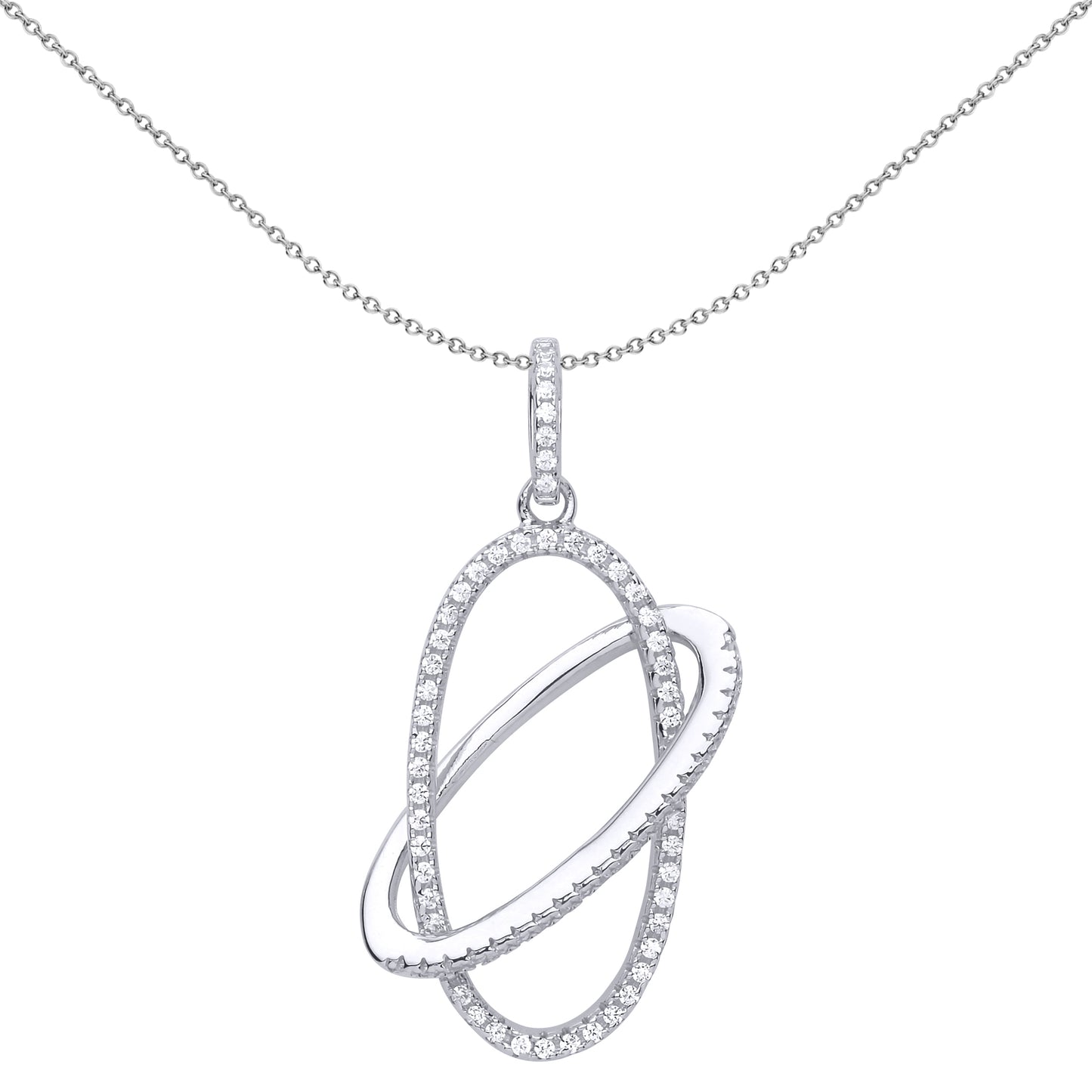 Silver  CZ Oval Orbit Halo Pendant Necklace 18 inch - GVP500