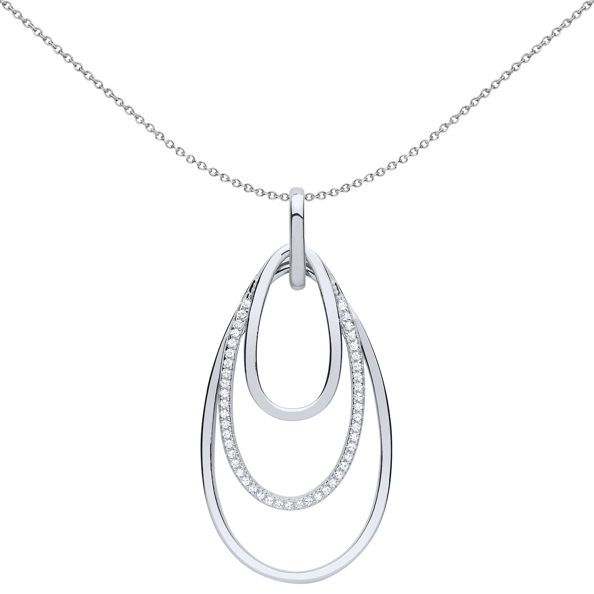 Silver  CZ Triple Teardrop Loop Pendant Necklace 18 inch - GVP501