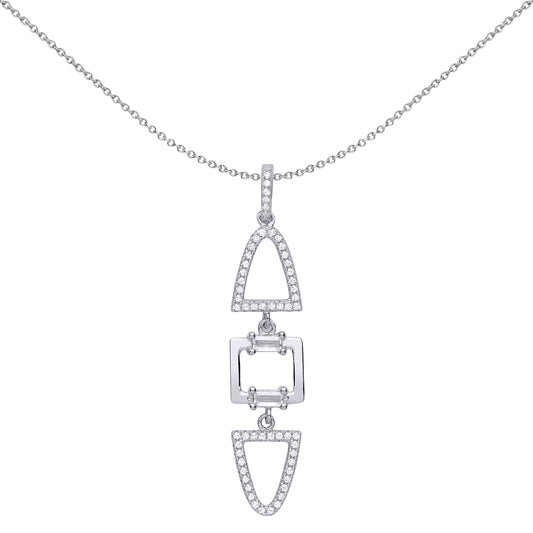 Silver  CZ Mirrored Mountains Halo Pendant Necklace 18 inch - GVP502