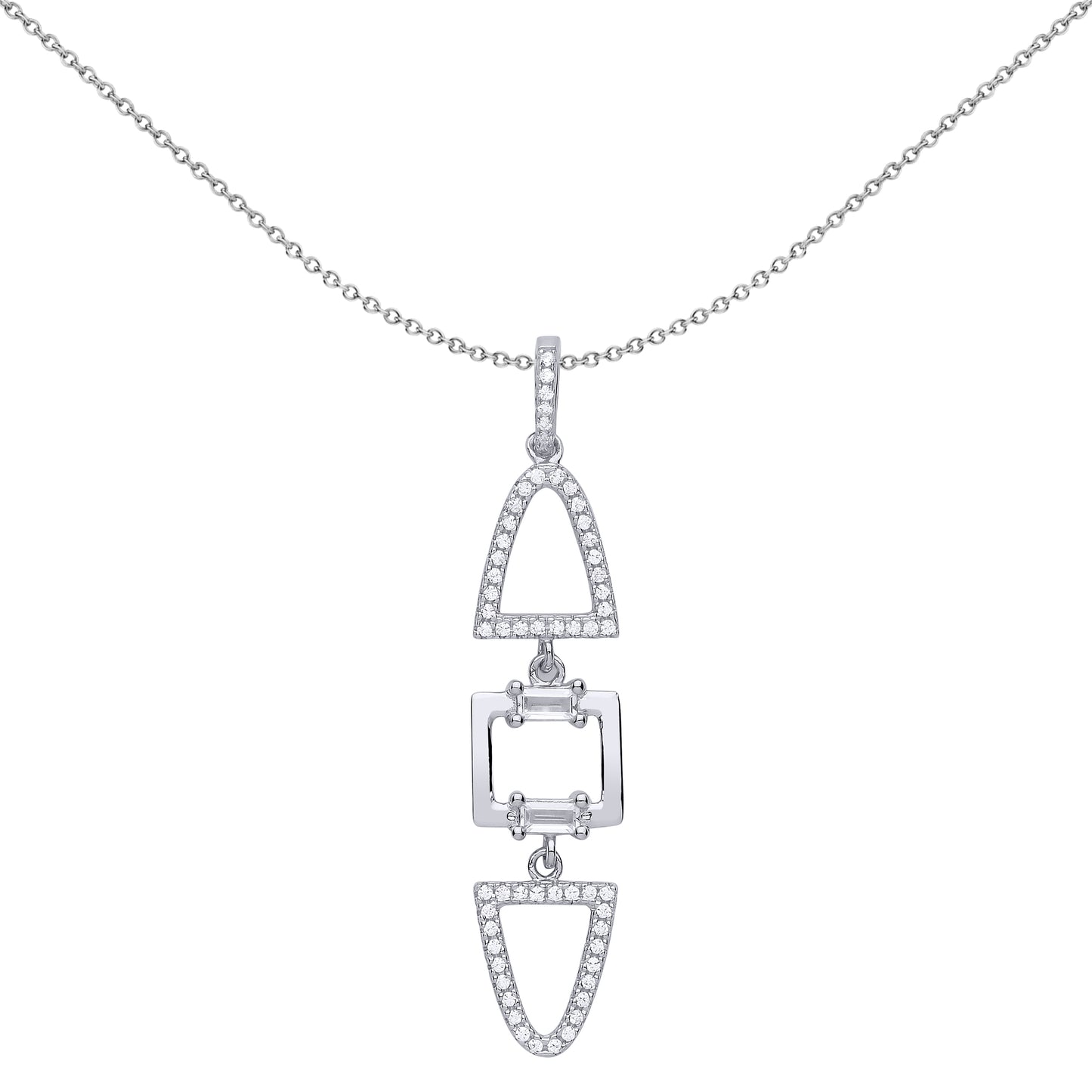 Silver  CZ Mirrored Mountains Halo Pendant Necklace 18 inch - GVP502