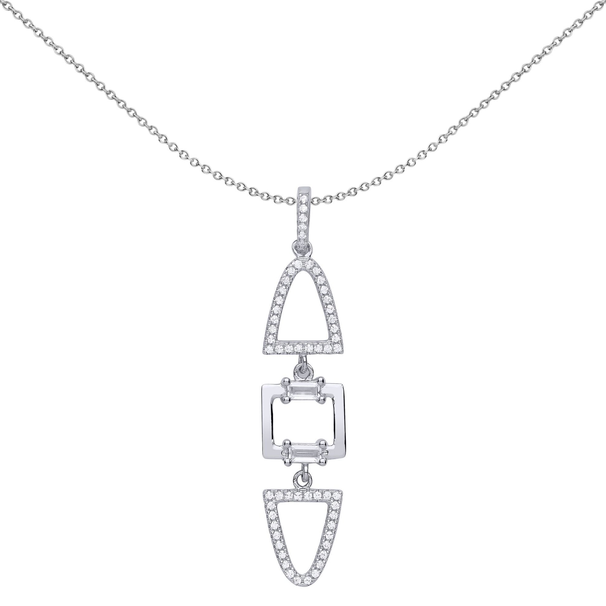 Silver  CZ Mirrored Mountains Halo Pendant Necklace - GVP502