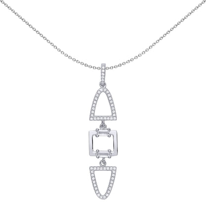 Silver  CZ Mirrored Mountains Halo Pendant Necklace - GVP502