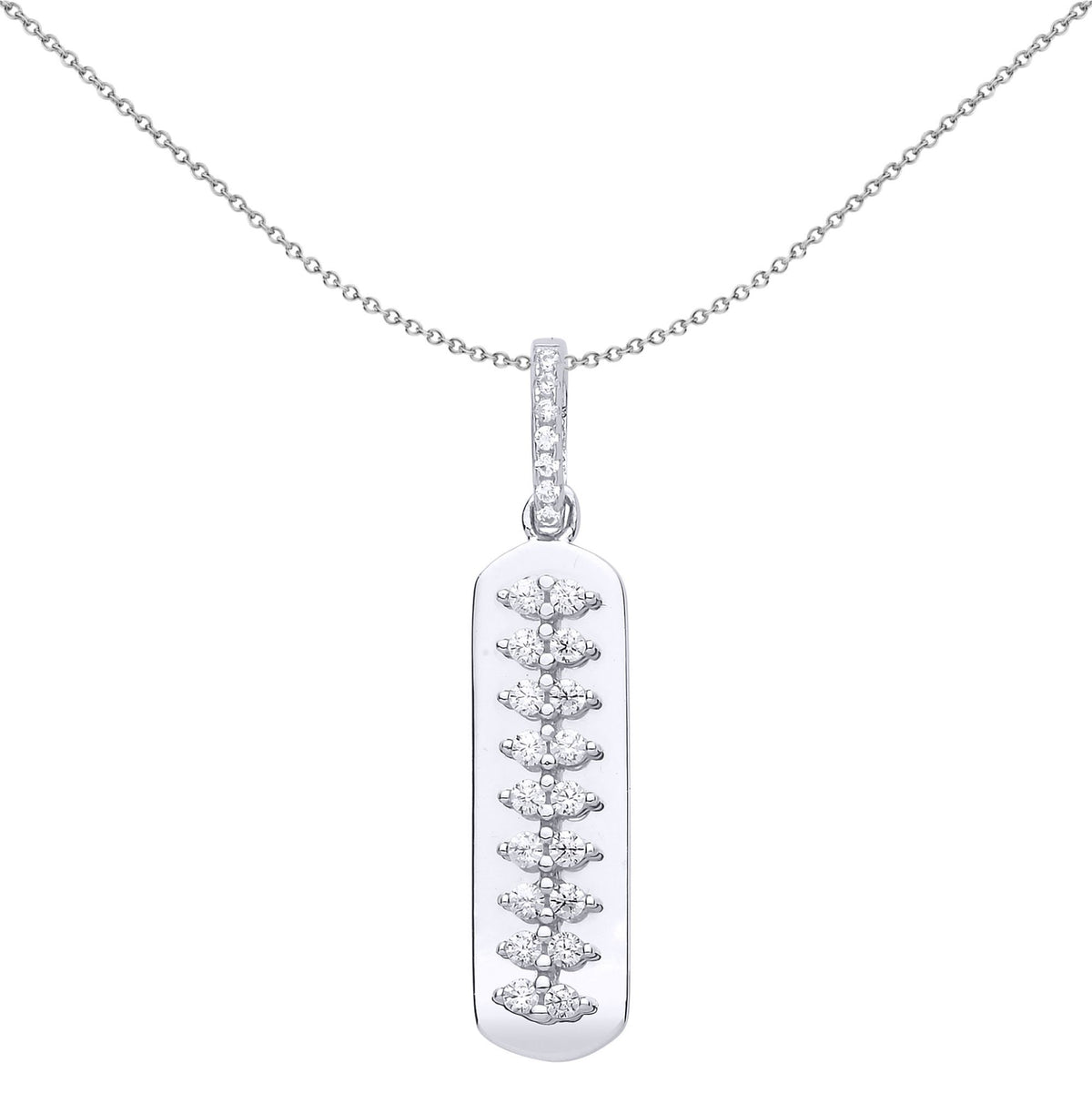 Sterling Silver  CZ Zipper Spinal Cord Ingot Pendant Necklace - GVP503