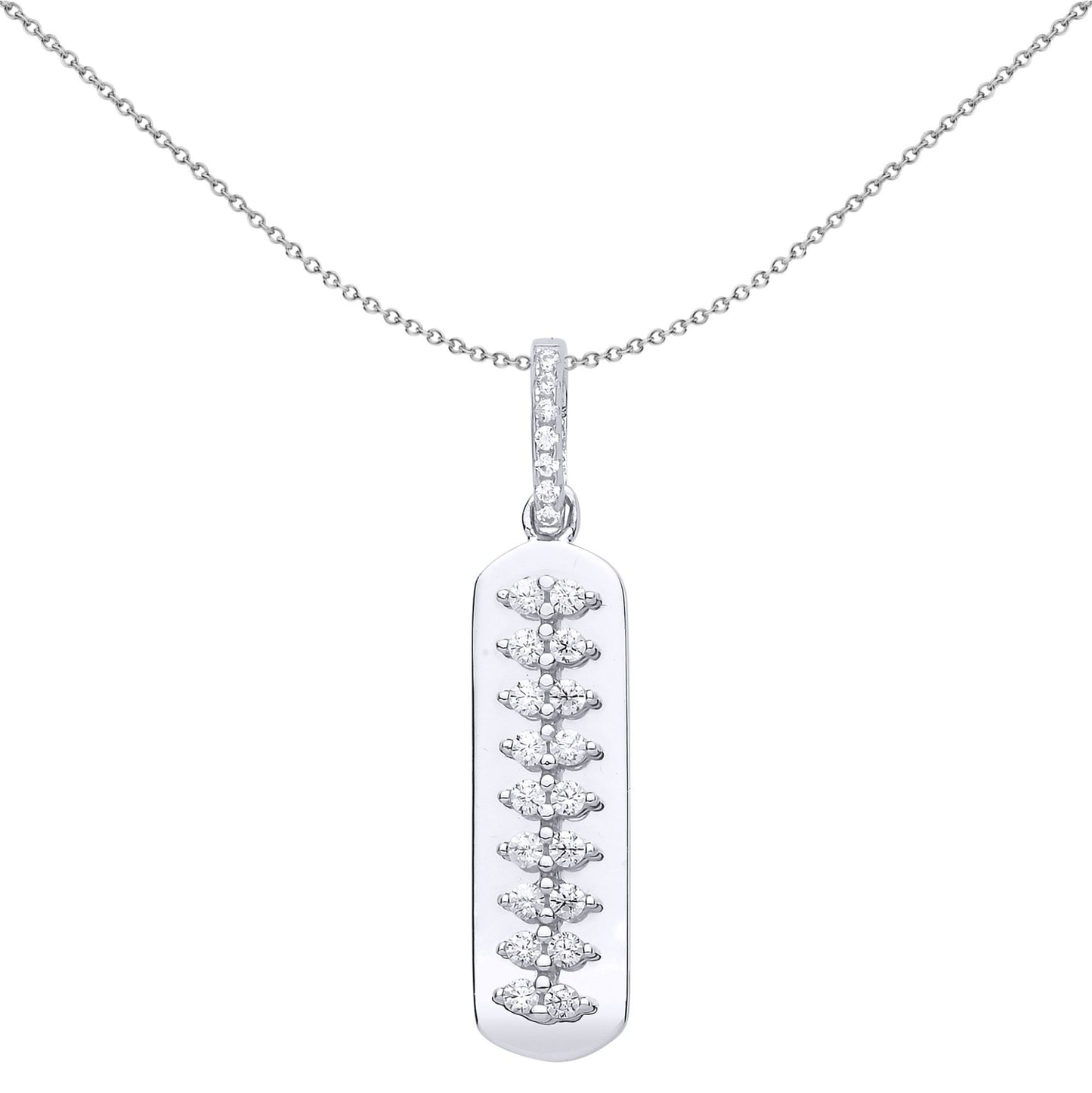 Silver  CZ Spinal Cord Ingot Pendant Necklace 18 inch - GVP503
